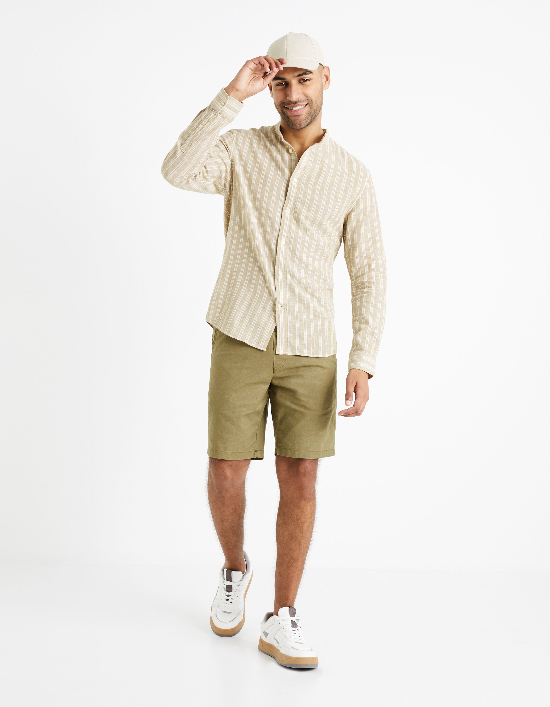 Chemise rayée en lin en bleu – Brunello Cucinelli