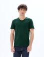 T-shirt slim col V en coton stretch - vert foncé
