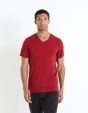 T-shirt col V coton stretch - bordeaux