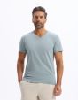 T-shirt slim col v en coton stretch - vert de gris