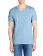 T-shirt slim col v en coton stretch - bleu