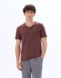 T-shirt slim col V en coton stretch - bordeaux