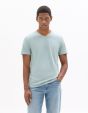 T-Shirt slim col V en coton stretch - bleu