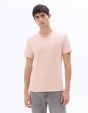 T-Shirt slim col V en coton stretch - rose
