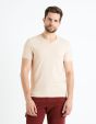 T-shirt col V coton stretch - beige