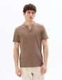 T-shirt regular col tunisien coton mélangé - marron