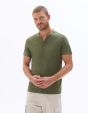 T-Shirt regular col tunisien coton mélangé - vert