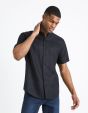 Chemise col mao regular 100% lin - noir