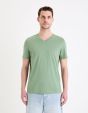 T-shirt col V 100% coton - vert minéral