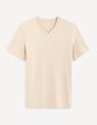 T-shirt col v en coton - beige
