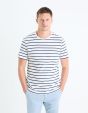 T-shirt straight 100% coton rayé - blanc