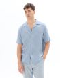 Chemisette regular unie en lin et coton - bleu