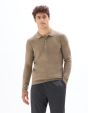 Pull col polo slim 100% coton - beige foncé