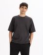 T-shirt oversize col rond coton mélangé - anthracite