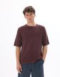 T-shirt boxy col rond en maille ajourée - berry