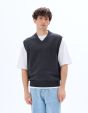 Pull sans manches col V 100 % coton - anthracite