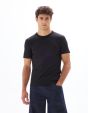T-shirt slim col rond coton stretch côtelé - noir