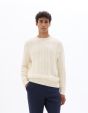 Pull torsadé col rond en coton mélangé - écru