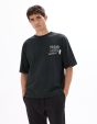 T-shirt oversize col rond 100% coton imprimé asie - noir