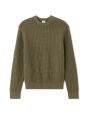Pull col rond 100% coton avec jeu de points - olive