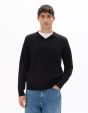 Pull Col V uni en maille fine - noir