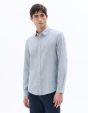 Chemise regular à col français en lin et coton - bleu