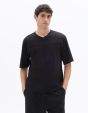 T-shirt oversize col V brodé 07 en interlock - noir