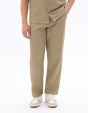 Pantalon straight 100% coton effet nid d'abeille - beige