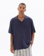 Chemisette relax viscose lin - bleu