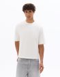T-shirt boxy cropped col rond 100% coton - blanc