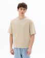 T-shirt boxy cropped col rond 100% coton - beige clair