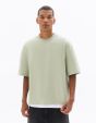 T-shirt boxy cropped col rond 100% coton - vert clair