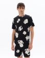 T-shirt boxy col rond 100% coton imprimé floral - noir