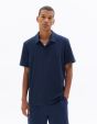 Polo col cubain regular en seersucker - marine