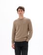 Pull col rond 100% coton piqué - beige foncé