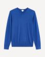 Pull col v 100% laine mérinos extra fin - bleu roi