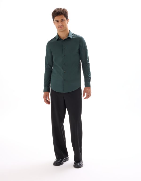 Chemise slim en coton stretch - vert