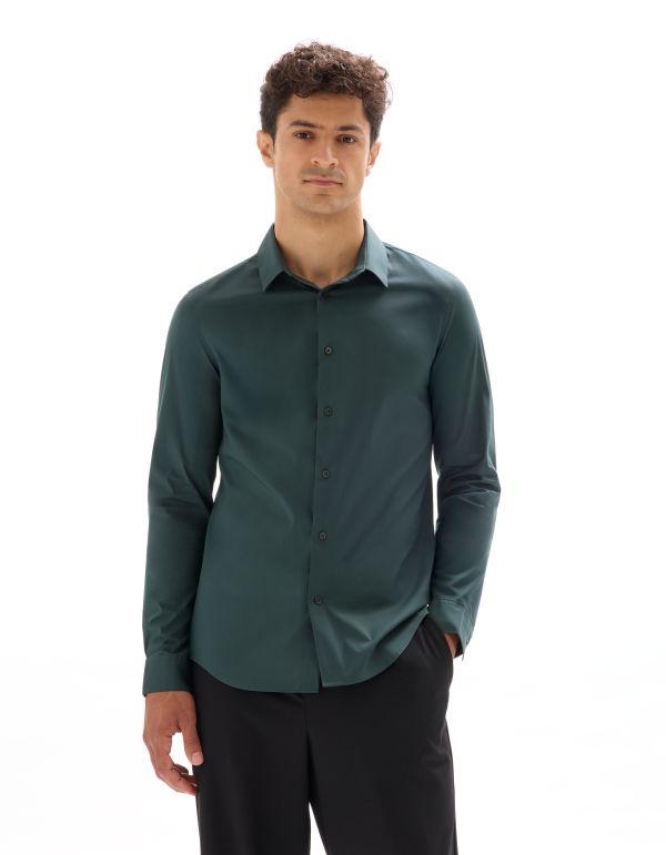 Chemise slim en coton stretch - vert