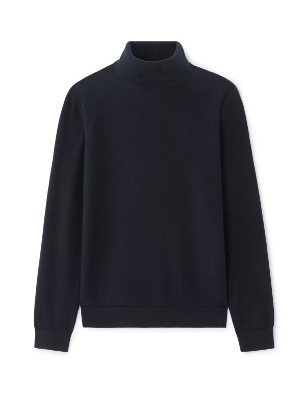 Pull piqué col roulé 100% coton - marine