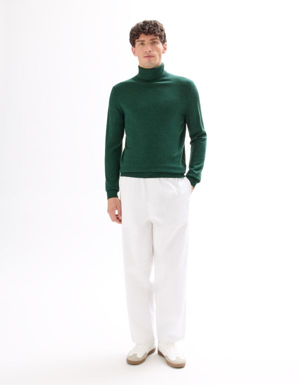 Pull col roulé slim 100% laine mérinos - vert foncé