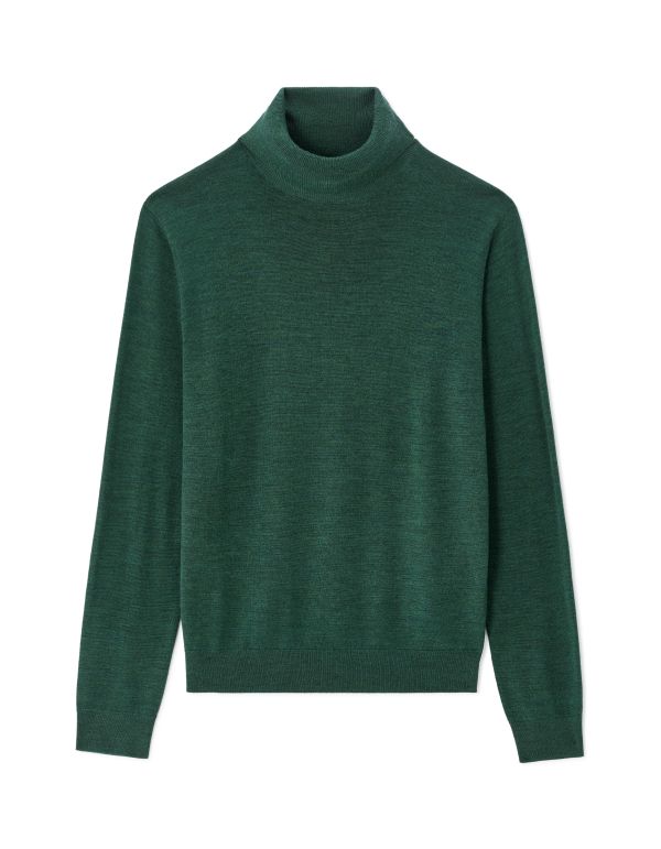 Pull col roulé slim 100% laine mérinos - vert foncé