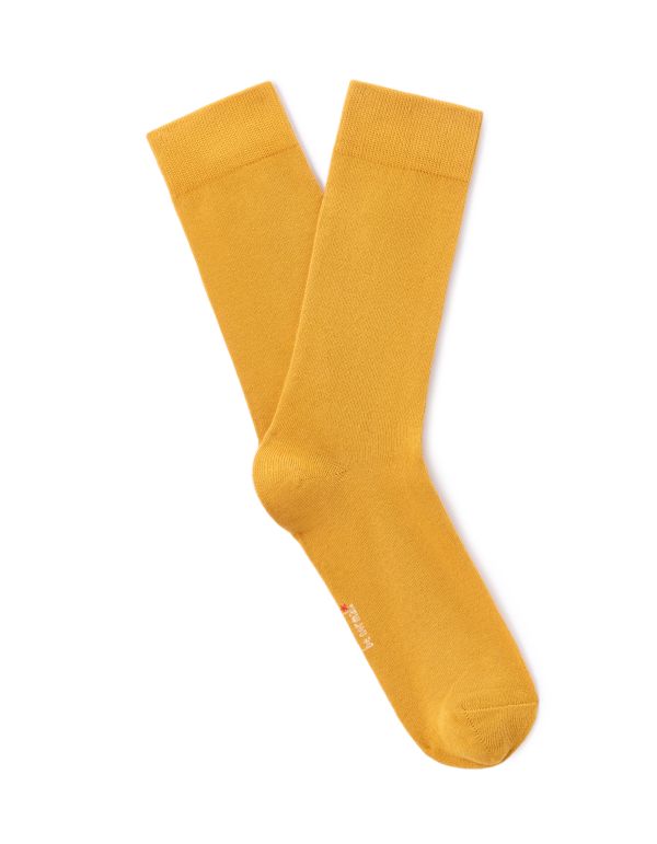 Chaussettes haute unies en coton stretch - jaune moutarde