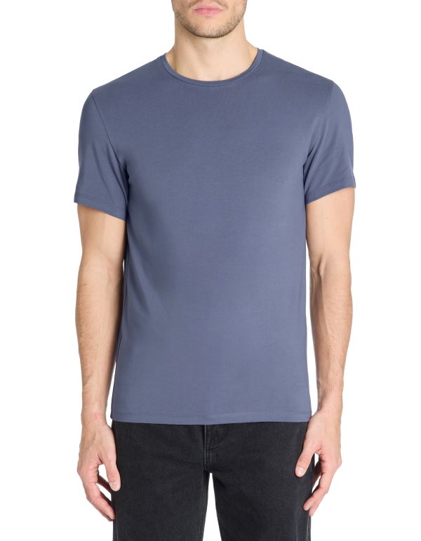 T-shirt slim col rond en coton stretch - bleu