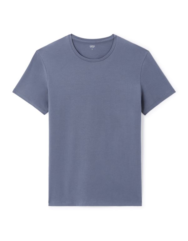 T-shirt slim col rond en coton stretch - bleu
