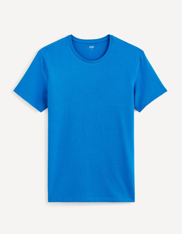 T-shirt col rond coton stretch - bleu