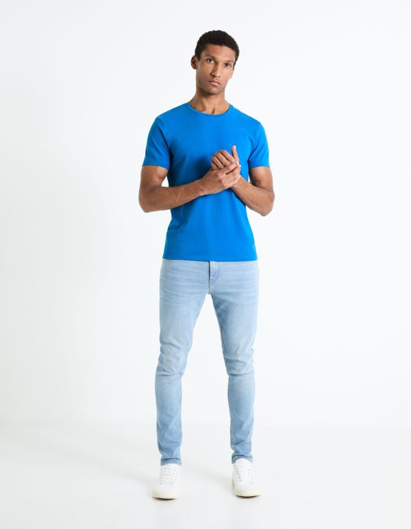 T-shirt col rond coton stretch - bleu