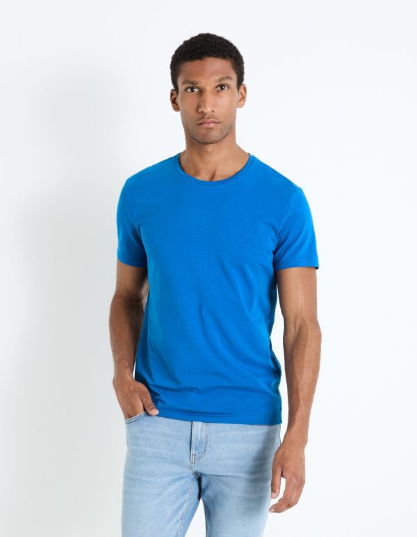 T-shirt col rond coton stretch - bleu