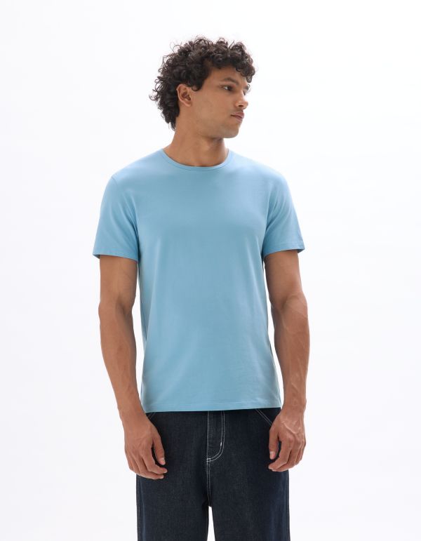 T-shirt slim col rond en coton stretch - bleu clair