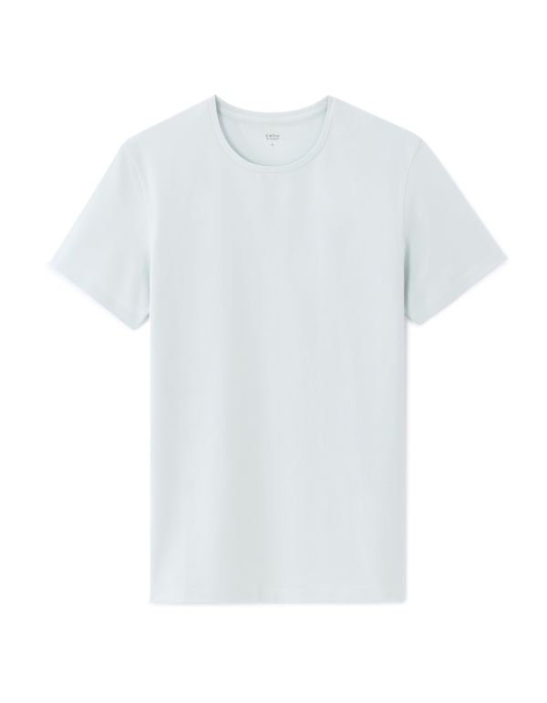 T-shirt slim col rond en coton stretch - bleu clair