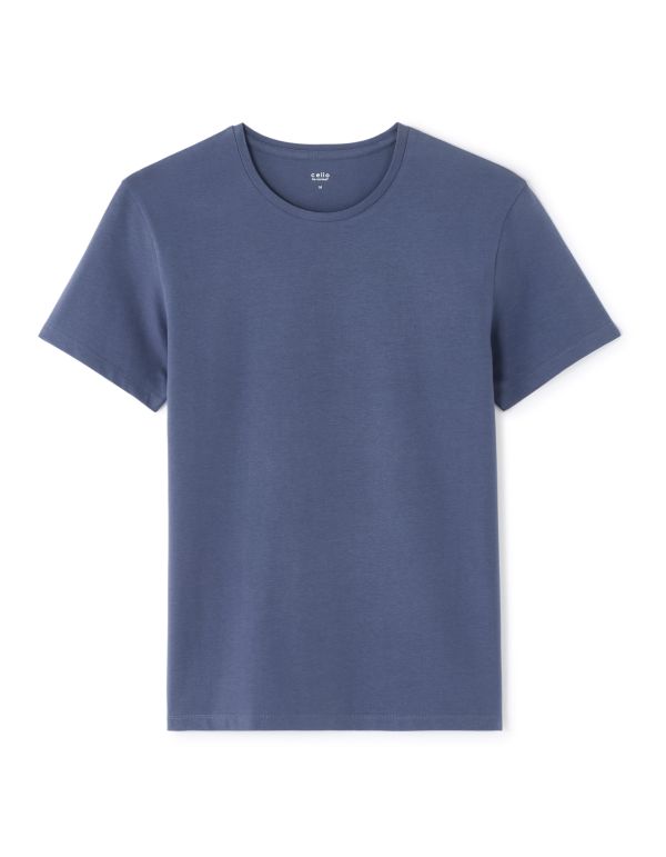T-shirt slim col rond en coton stretch - bleu gris